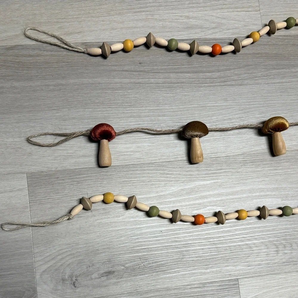 Colorful Wooden Beaded and Mushroom Garland
